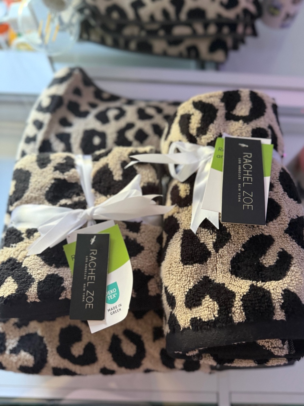 Rachel Zoe Leopard Cheetah Print 100% Cotton bathroom hand wash cloth towel Set - Picture 2 of 5
